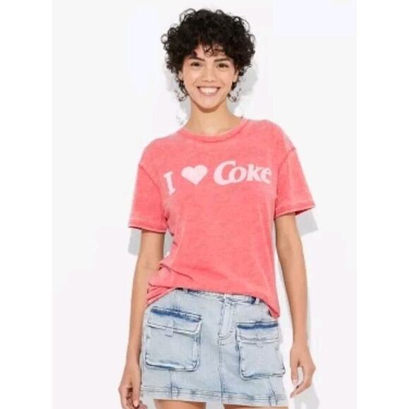 Coca Cola Tops - I Heart ❤️ Coke Burnout Oversized Short Sleeve Graphic T-Shirt- Red Size S Y2K